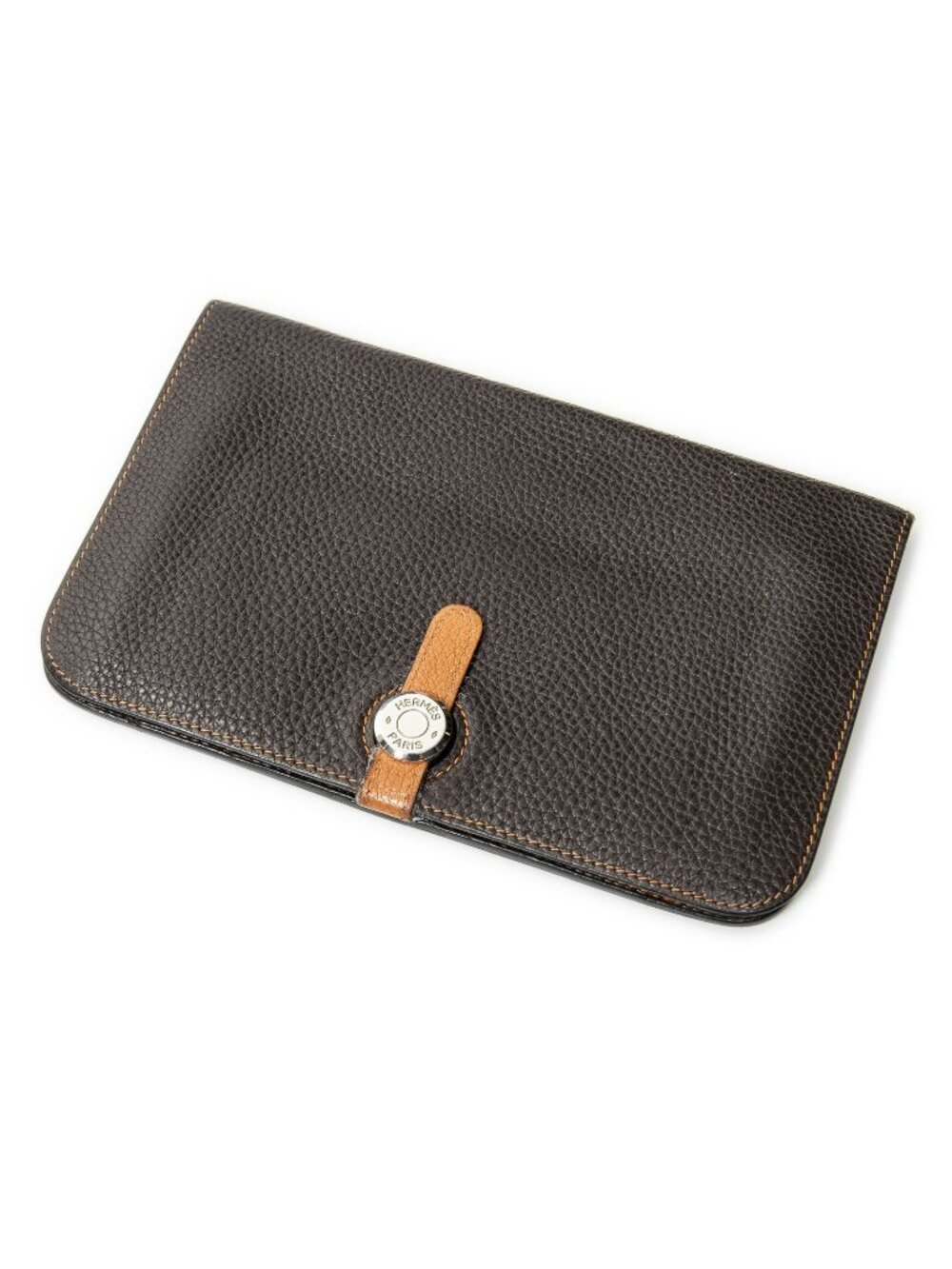 Hermes Dogon Duo Wallet Dark Brown Orange Togo Leather